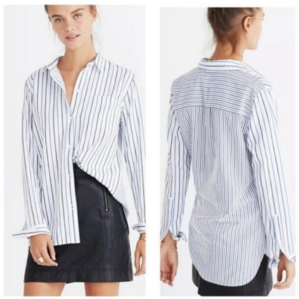 Madewell classic ex-boyfriend button up long sleeve blue white stripe tomboy S